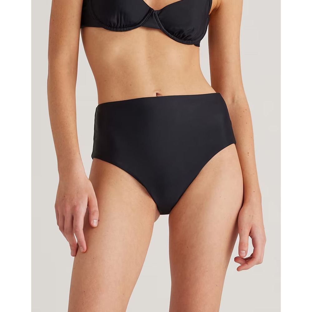 Quince Womens High Waisted Bikini Bottom Black Recycled Swimwear XS NEW